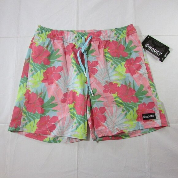 Hooey Men's LG Big Wake Volley Board Short Swim Trunks - Pink Tropical - Picture 1 of 3